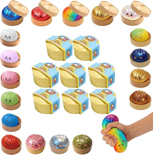 Giant Mystery Glitter Dumpling Squishy - Jumbo 4-Inch Stress Ball | 14 Colors Random Gift Box (8 Pcs)