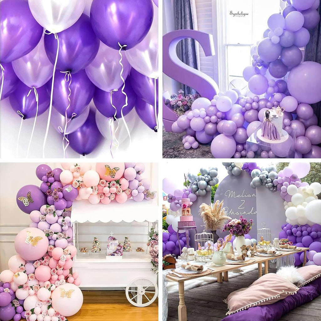 PartyWoo Purple Balloons - 66pcs 12 Inch Light Pastel Metallic Lilac for Celebrations & Events