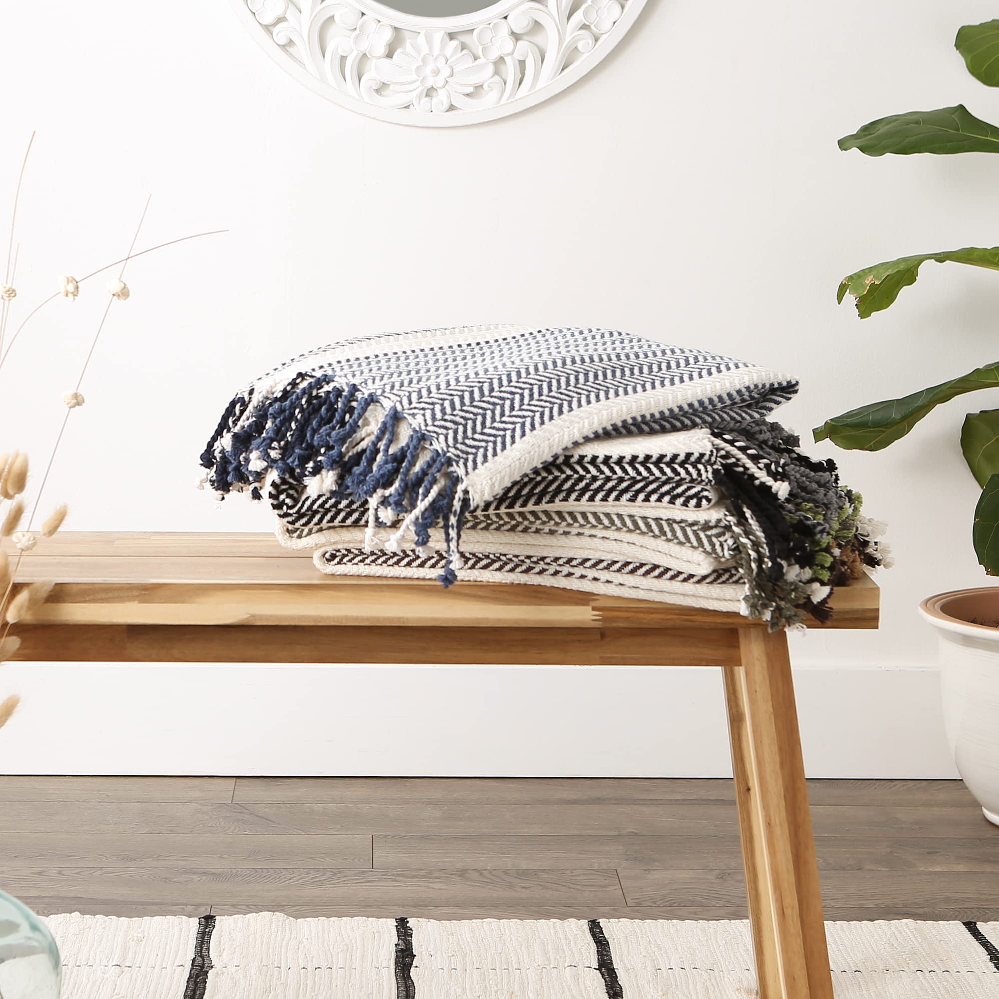 DII Striped Throw Collection Herringbone, 50x60, Stone