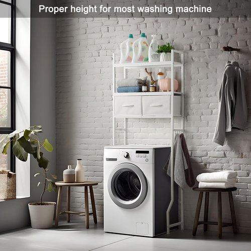 ETELI Over The Toilet Storage Cabinet with Fabric Drawers 3-Tier Over Toilet Bathroom Organizer Behind Toilet Bathroom Shelf Organizer with 4 Hooks Freestanding Bathroom Space Saver White