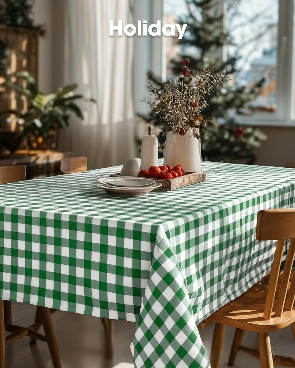 Pureegg Premium Disposable Table Covers - 10 Pack 54x108 Inch Black for Rectangular Tables | Green Plaid Design