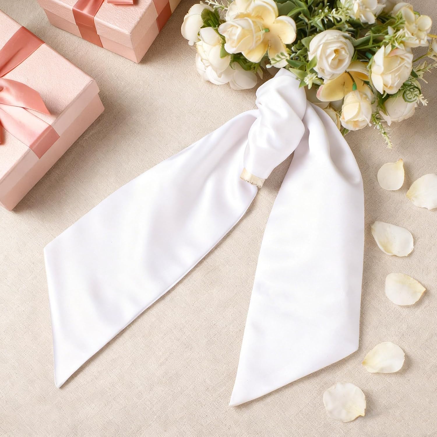 VitalCozy Wedding Bouquet Sash - Elegant Satin Plain White Wreath for Indoor/Outdoor Decor