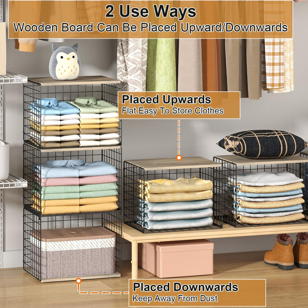 Skiennix Closet Organizers - Sturdy Stackable Storage Shelves Set of 3 for Clothes & Sweaters | Space-Saving Design
