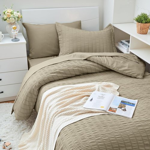 HYMOKEGE Twin XL Linen Comforter Set - 5-Piece All-Season Luxury Bedding | Includes Comforter, Sheets & Pillowcase