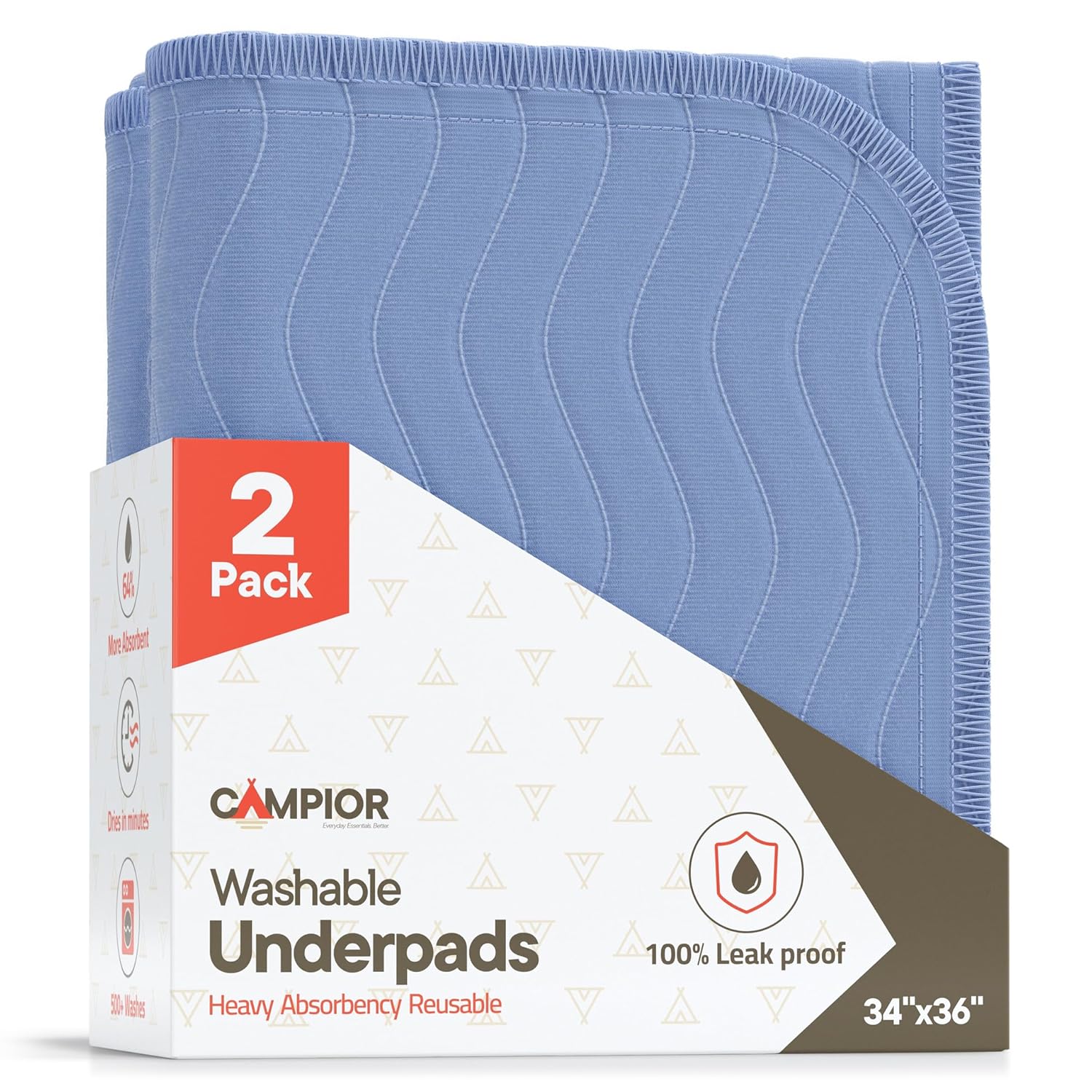 Regine Switzerland Washable Underpads - Reusable Waterproof Bed Pads for Adults | Extra Heavy Absorbency, 34"x36", Blue (Pack of 2)
