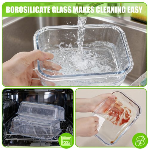 DANALLAN 5Pcs Glass Storage Containers with Lids 36 OZ Meal Prep Containers Sets Kitchen Airtight Leak Proof Oven Safe Food Lunch Container Microwave Freezer Dishwasher Safe