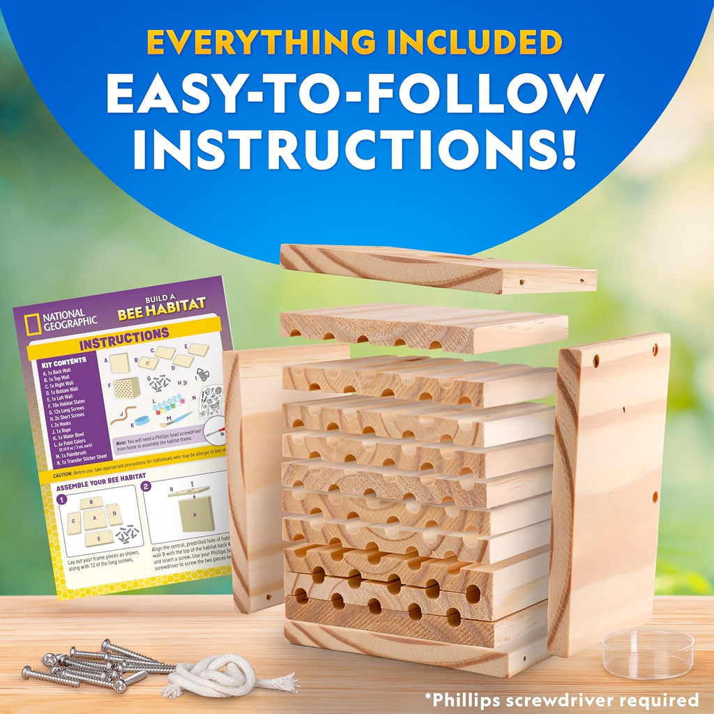 National Geographic Bee Habitat Craft Kit - DIY Mason Bee House for Kids | Outdoor Arts & Crafts Activity