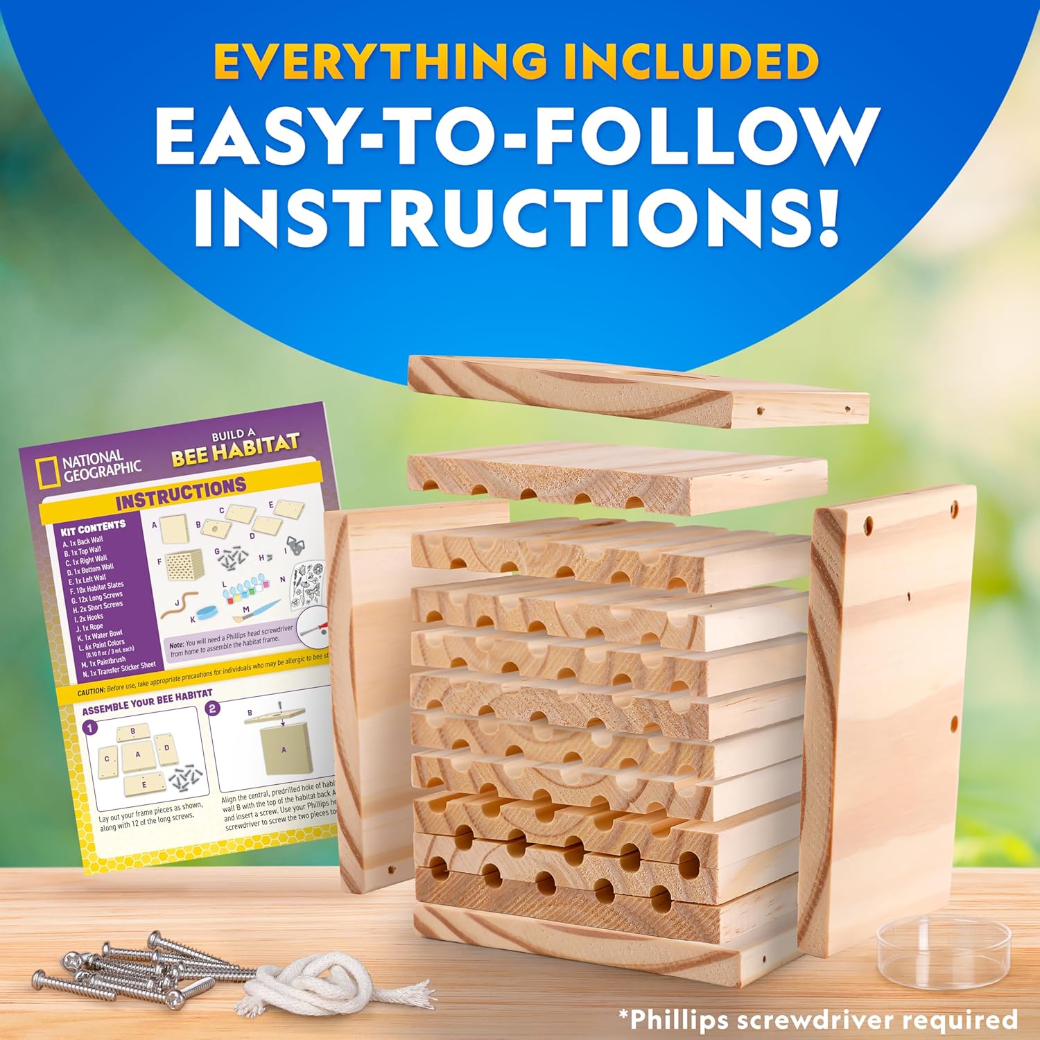 National Geographic Bee Habitat Craft Kit - DIY Mason Bee House for Kids | Outdoor Arts & Crafts Activity