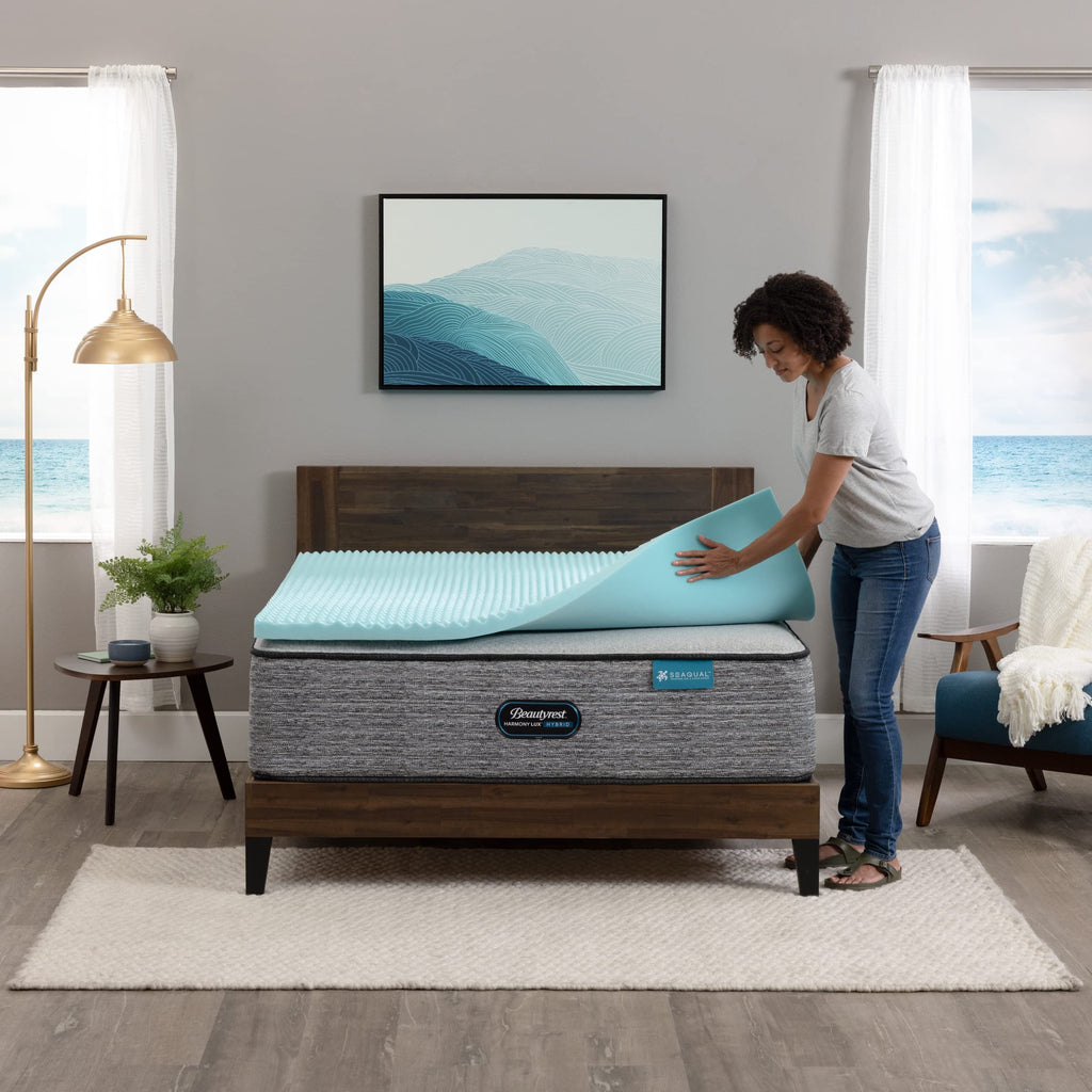 Beautyrest Cool Wave Convoluted Pressure-Relieving Memory Foam Mattress Topper, Queen, 2-Inch Blue