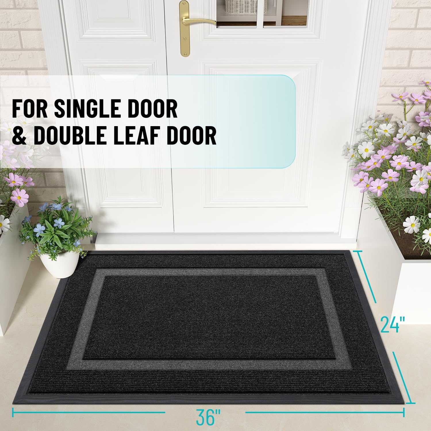 OLANLY Waterproof Front Door Mat - All-Season Indoor/Outdoor Doormat, Easy Clean, 36x24, Black