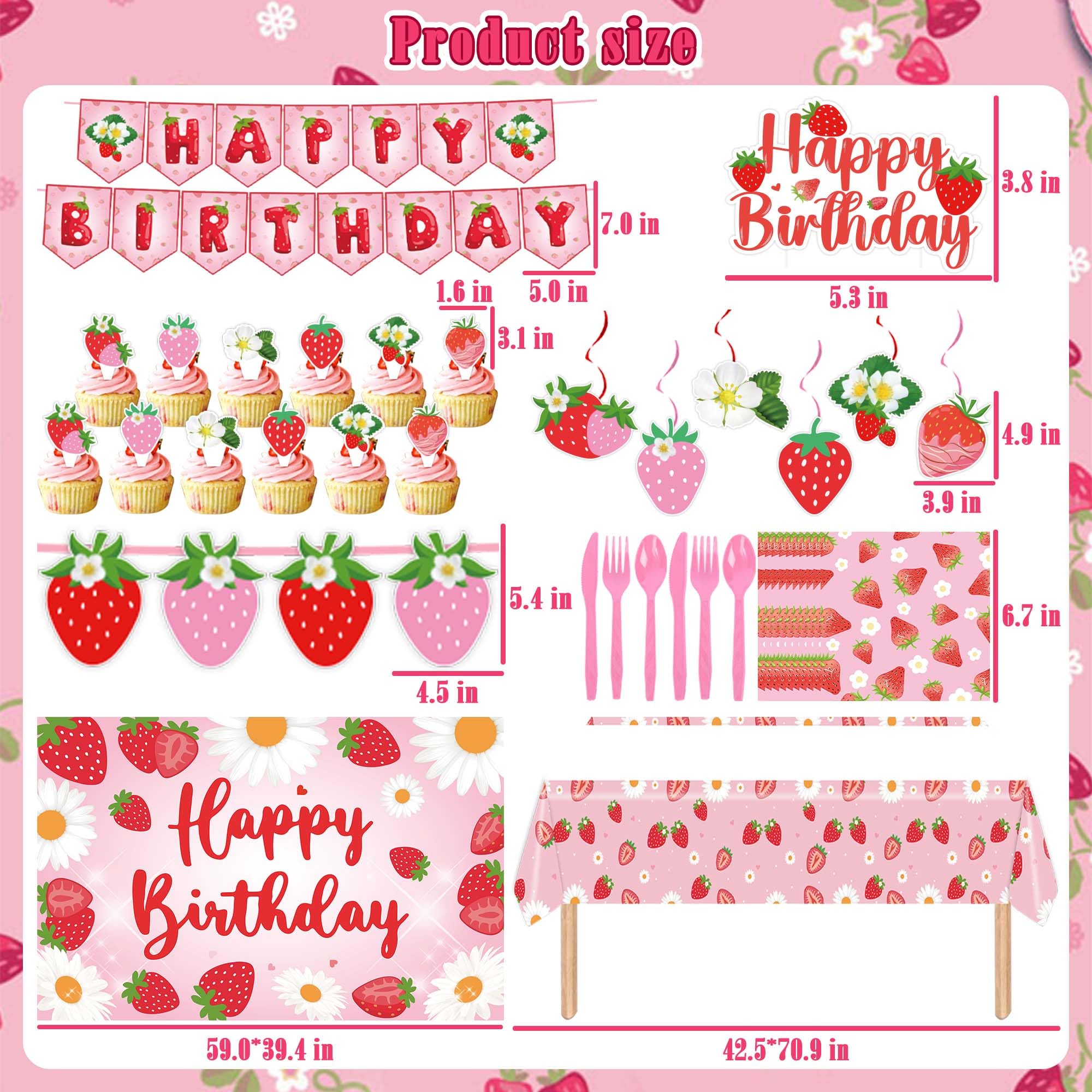 ZOYVUX Strawberry Birthday Decorations, Berry Party Decorations Including Balloon Arch Banner, Tablecloth, Backdrop, Cake Topper, Balloons, Hanging Swirls, Plates, Cups For Strawberry Themed Party