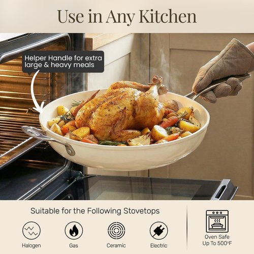 GOTHAM STEEL Cream 14 Inch Non Stick Frying Pans, Large Family Sized Nonstick Cooking Pan Skillet, Nonstick, 100% PFOA Free Ceramic Coating, Oven and Dishwasher Safe, Cream White