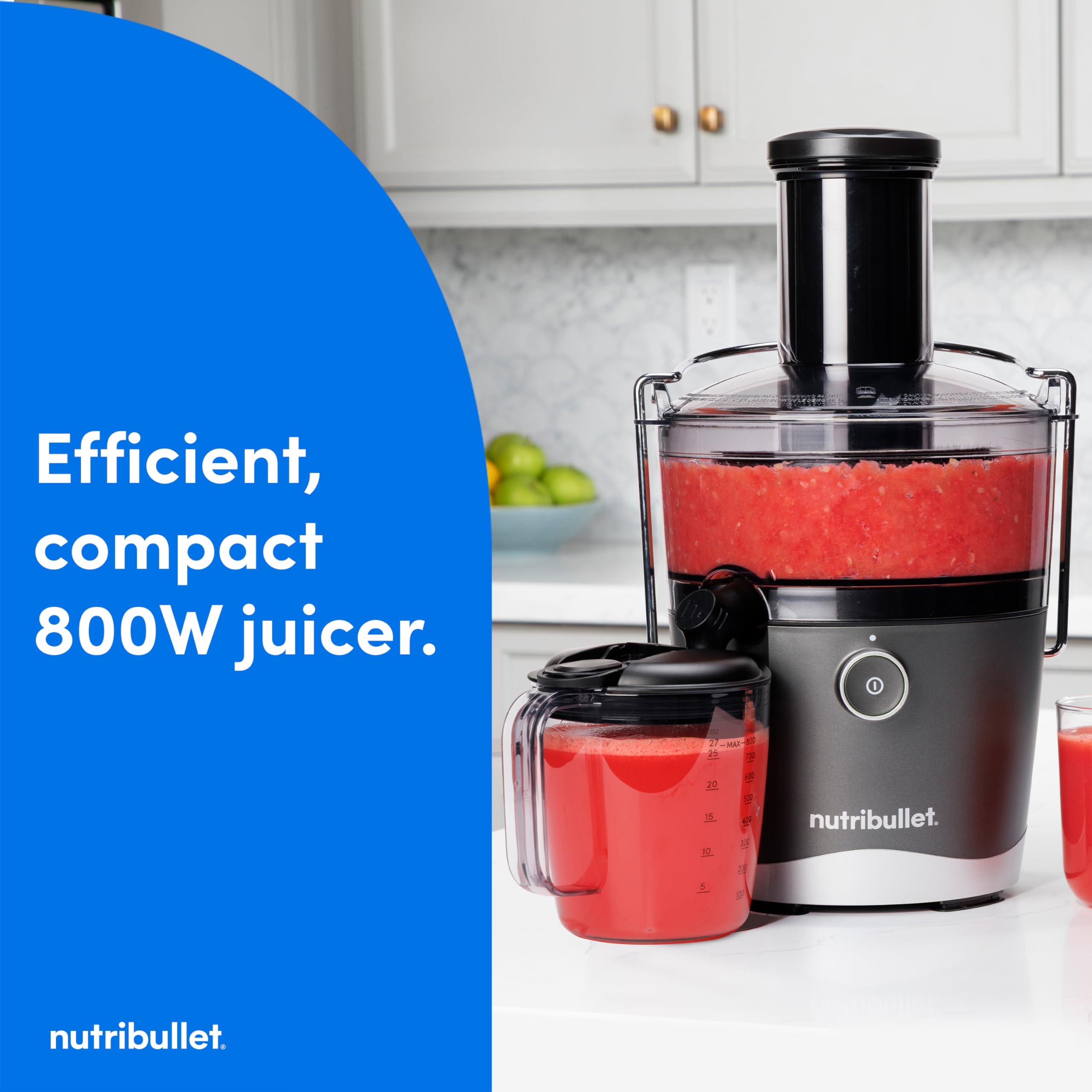 nutribullet® Juicer, 800W Juicer, Large 3" Feed Chute for Whole Fruits and Vegetables, 27oz Juice Pitcher, .5L Pulp Container, Dual Speeds, BPA Free, Gray, NBJ50100