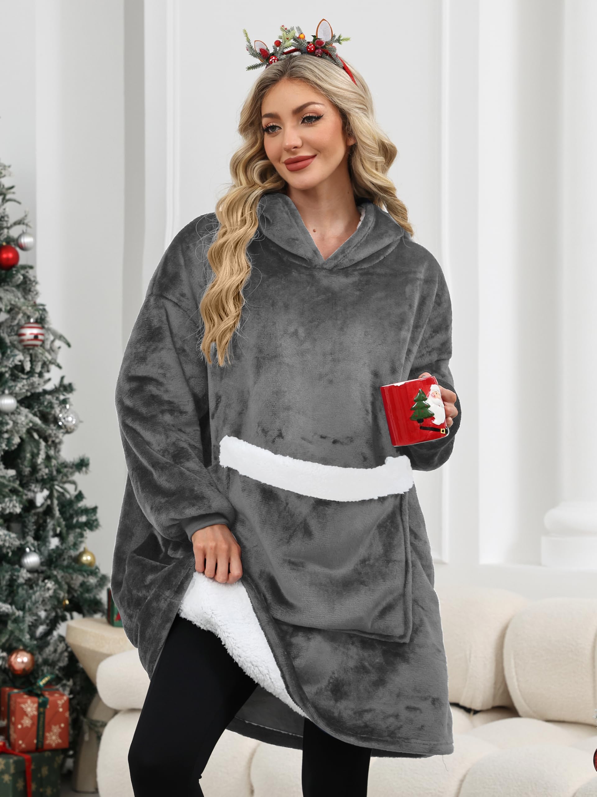 Wearable Blankets for Women, Hooded Blanket Sweatshirt as Christmas Birthday Gifts for Women, Cozy Sherpa Hoodie for Adult