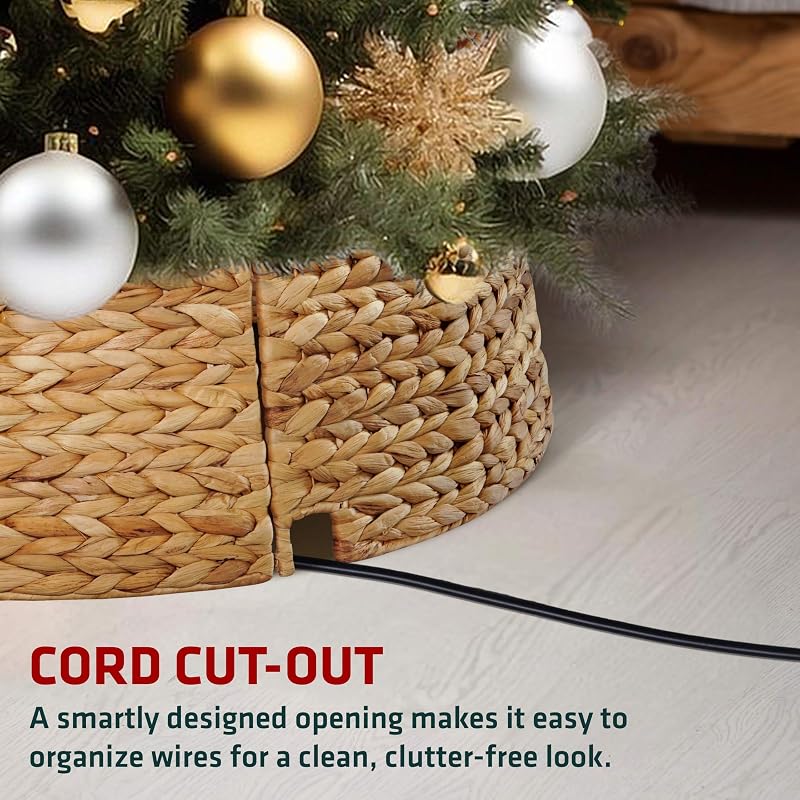 36 Inch Natural Water Hyacinth Christmas Tree Collar with Metal Frame - Handwoven Farmhouse Wicker, Easy Assembly (Variation: Natural+36 Inches)