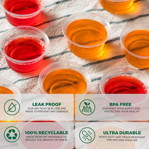 Freshware Plastic Portion Cups - 5.5 Ounce Souffle Cups with Lids | Ideal for Jello Shots, Sauces, and Snacks (100 Sets)