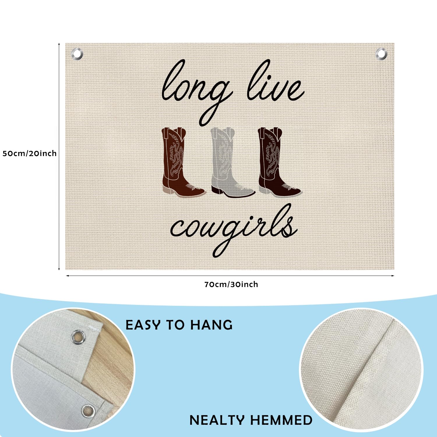 QROZIAR Trendy Long Live Cowgirls Banner Wall Decor, Western Flags for Bedroom Teen Girls, Rustic Country Cowgirl Boots Canvas Banner Wall Hanging Banner, Girly Wall Flags for Kids Room Playroom College Dorm Decor