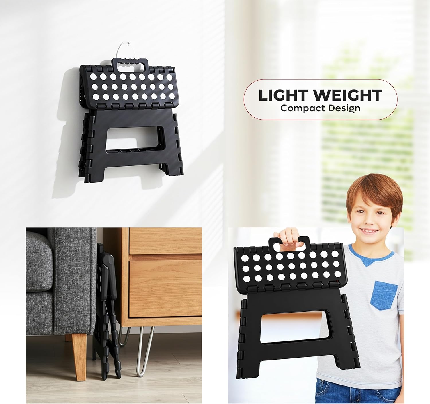 Utopia Home Folding Step Stool - 9-Inch Anti-Slip Collapsible Design | Supports Up to 300 lbs - Black