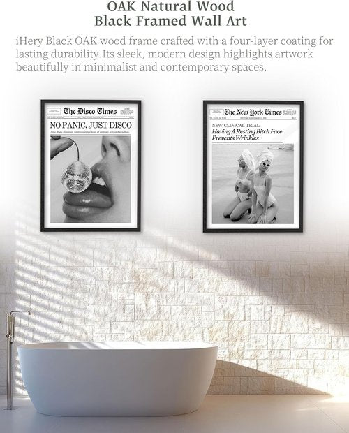 iHery Premium Framed Wall Art - Trendy Retro Cherry Disco Ball Canvas | 8x10in Black Oak Decor