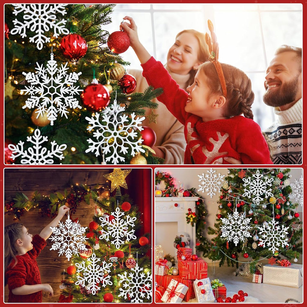 Skiennix 8Pcs Large White Snowflake Ornaments - 12'' Plastic Hanging Decorations for Winter Holiday Decor