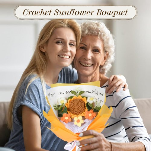 Platybelodon Crochet Flower Bouquet Crochet Flowers Gifts for Women Handmade Ideal for Mom Wife Best Friend Girlfriend Suitable for Anniversary Graduation Wedding Home Decor