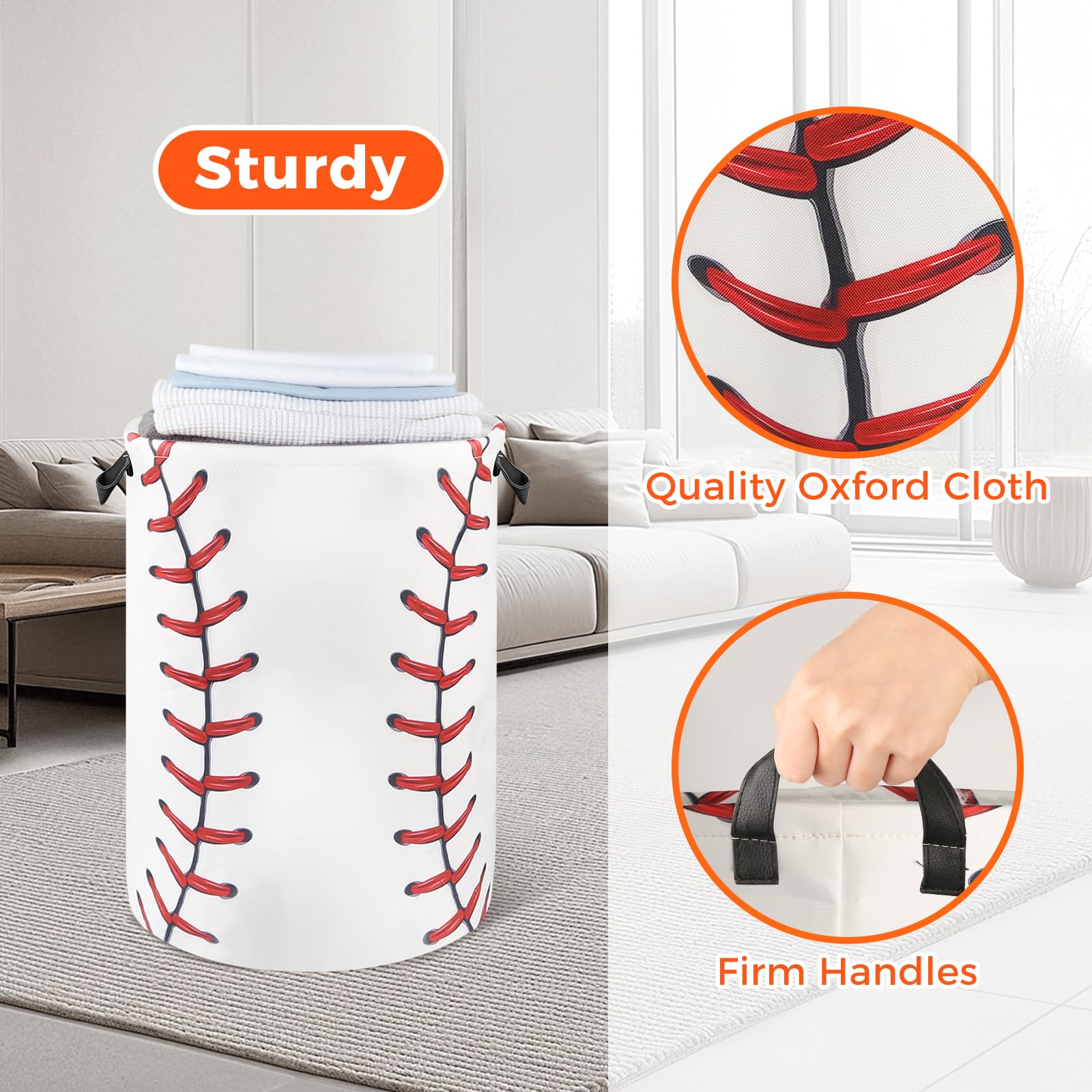 Baseball Laundry Basket for Boys Room Decor, Kids Nursery Hamper Gift for Bathroom Bedroom Sports Room Accessories, Teens Stuff Storage Bin, 17.71"x13.77"