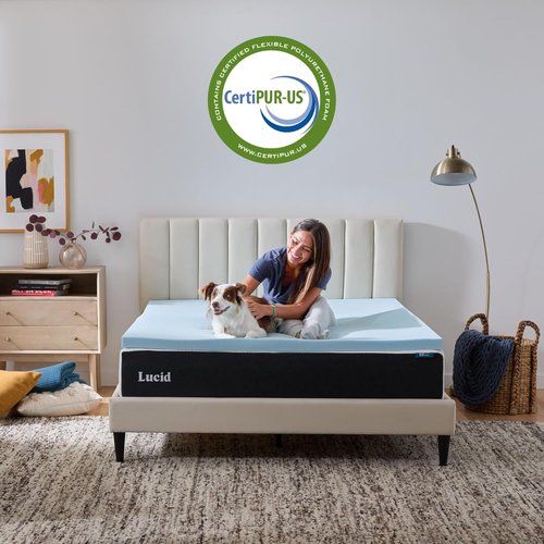 Lucid 2 Inch Memory Foam Mattress Topper - Queen Size Cooling Gel Bed Topper for Pressure Relief