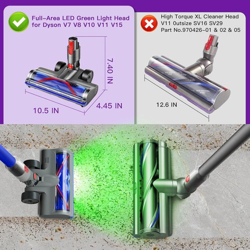 Lemige Vacuum Head Replacement Parts - Upgraded Brushes for Dyson V7 V8 V10 V11 V15 | Anti-Tangle Motorhead with LED Light