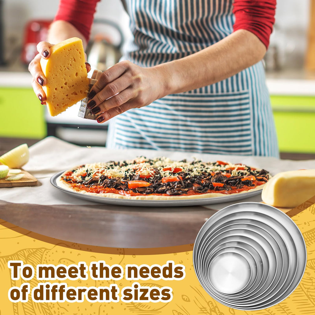 Sawysine 12 Pcs Stainless Steel Pizza Pans 9 Sizes (6.7 Inch-17.7 Inch) Pizza Pans for Oven Large Thick Round Steel Trays for Baking Cookie Pie Cake, Non-toxic, Durable, Dishwasher Safe