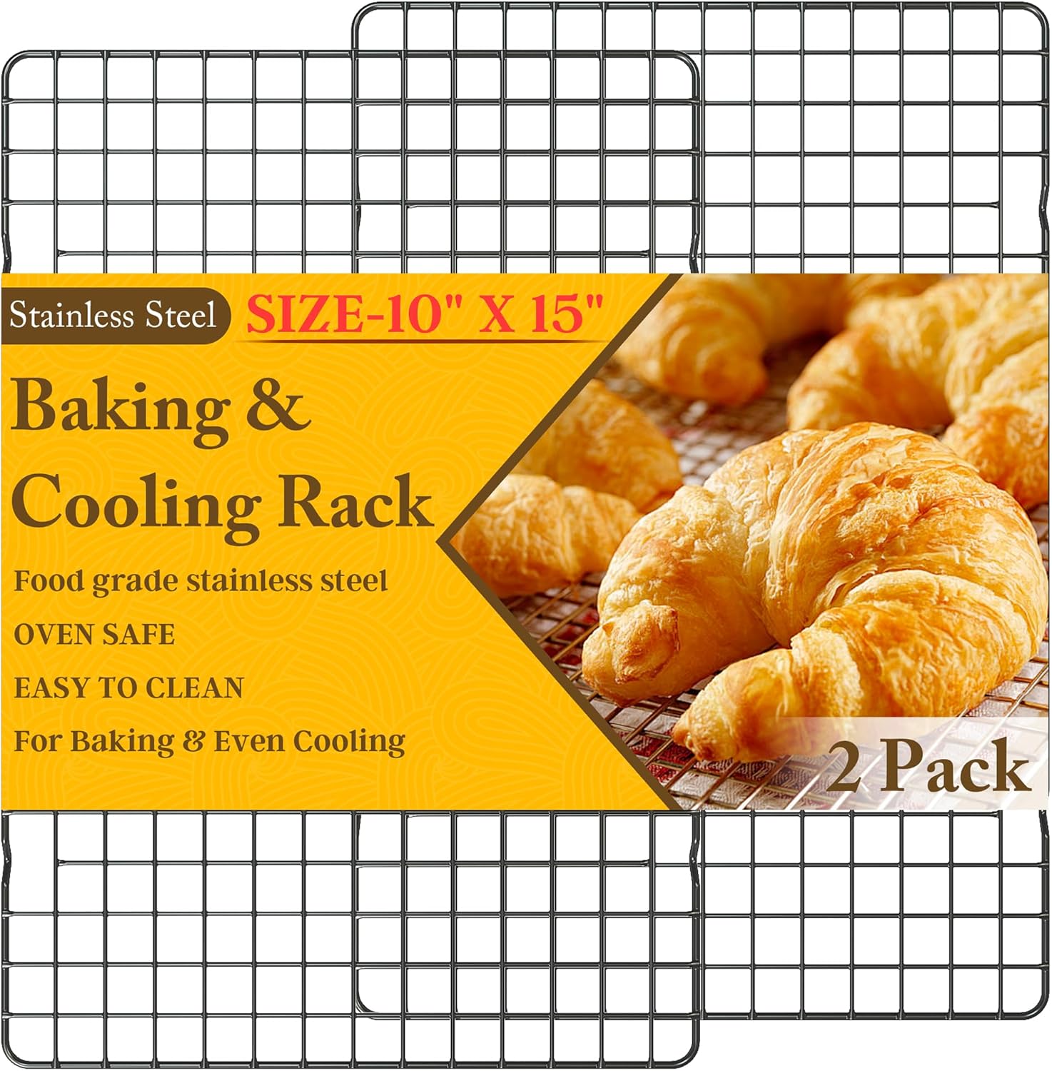 Skiennix Cooling Racks | 2-Piece Heavy Duty Stainless Steel Baking Rack - 10" x 15" - Oven & Dishwasher Safe - Black