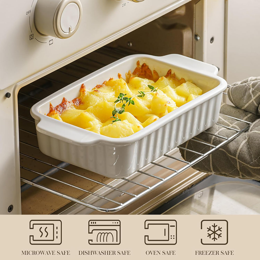 Small Casserole Dishes | 30 Oz Ceramic Baking Dish with Handles - 9x5 Mini Bakeware Set of 2 for Lasagna & Meal Prep