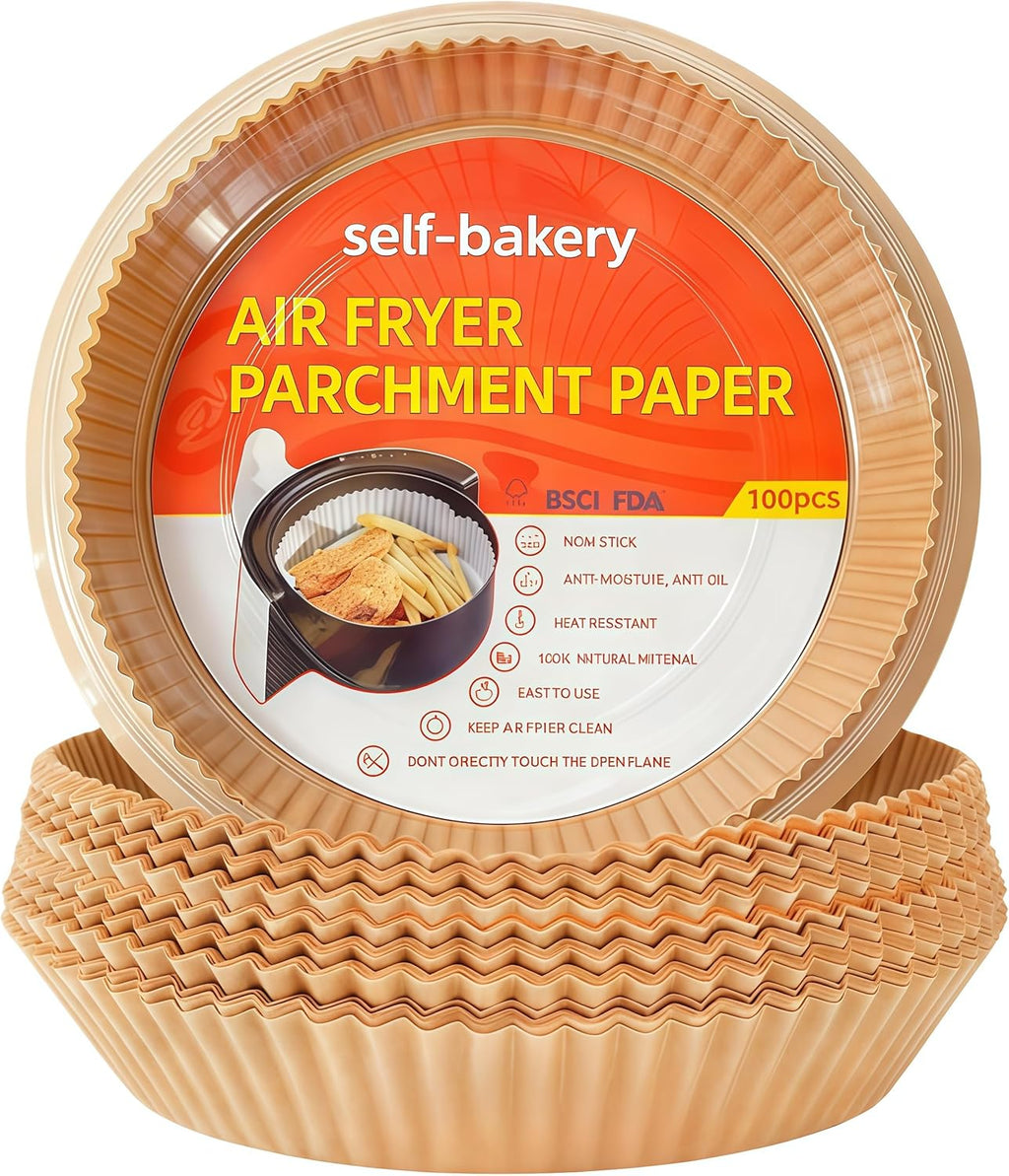 Round Air Fryer Liners 100Pcs - 8-Inch Disposable Non-Stick Parchment Paper for Easy Cleanup