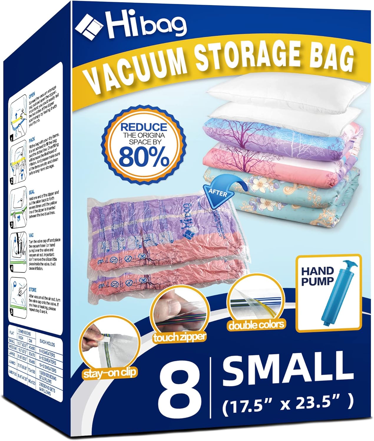 Skiennix Vacuum Storage Bags - 8 Small Space Saver Bags with Hand-Pump - Clear Design for Travel