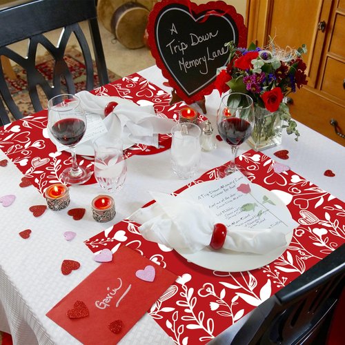 Red Heart Love Leaves Paper Placemats Disposable 50 Pack Happy Valentine's Day Placemats 16x 11 Inch Paper Table Mats for Home Kitchen Dining Table Party Decoration