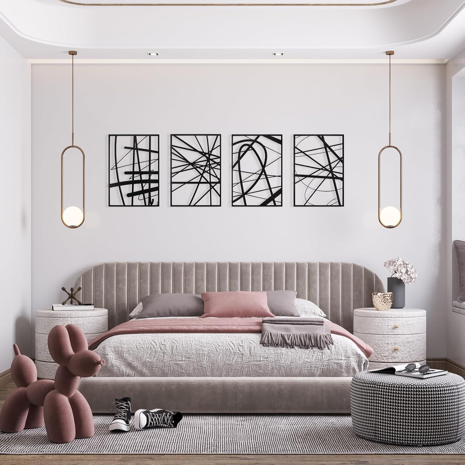 Art3dwallpanels Black Abstract Wall Art - Metal Line Art Decor | 3D Textured Sculptures, 17" x 12", 4 Pack