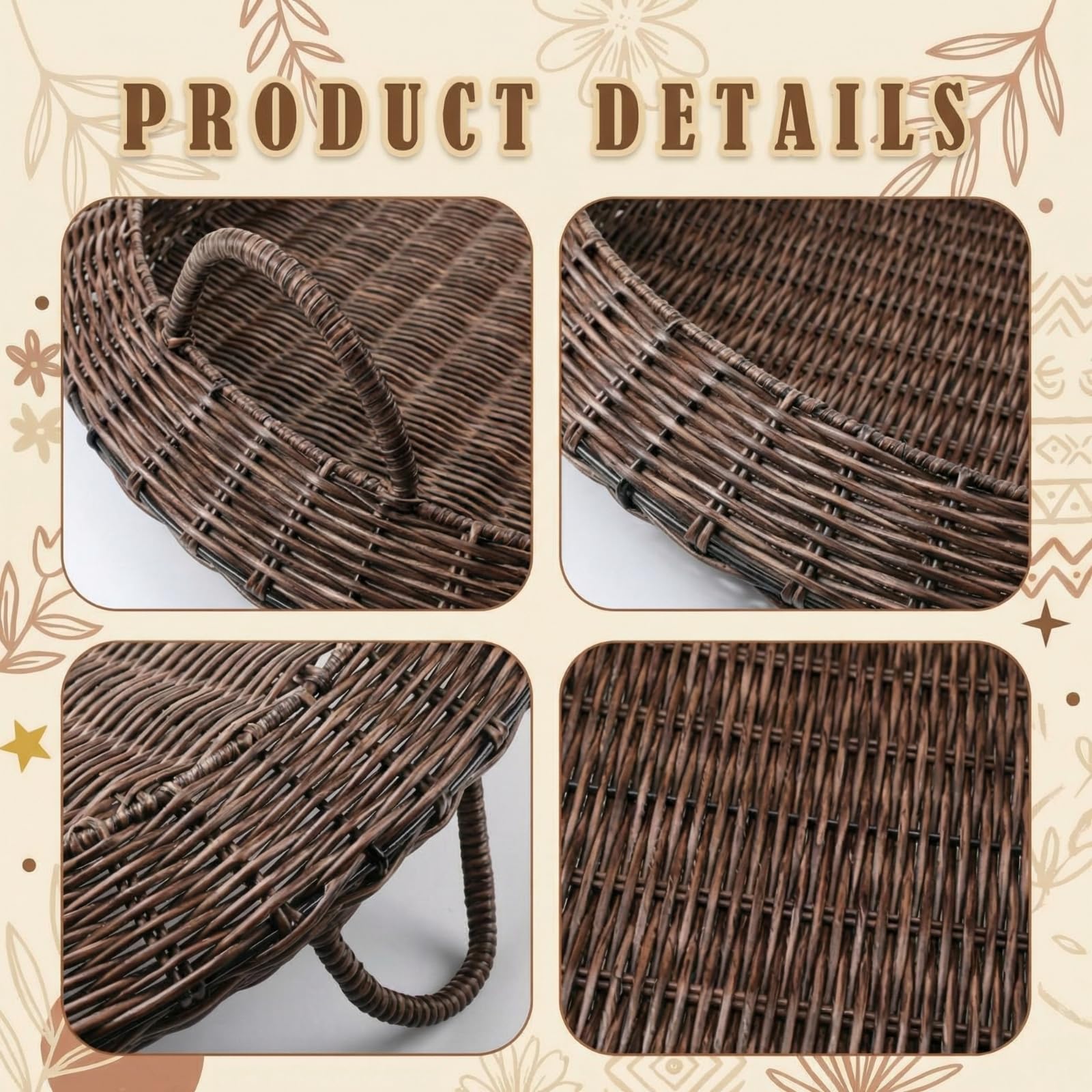 Reallnaive 22 Inch Oversized Round Woven Basket Artificial Rattan Effect Christmas Serving Tray Decorative Basket for Fruit, Bread, Multipurpose Kitchen Holder, Home Organization