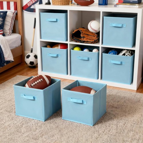 Granny Says Cube Storage Organizer - 11 Inch Foldable Storage Bins with Handles | Light Blue, 6 Pack for Kids' Rooms