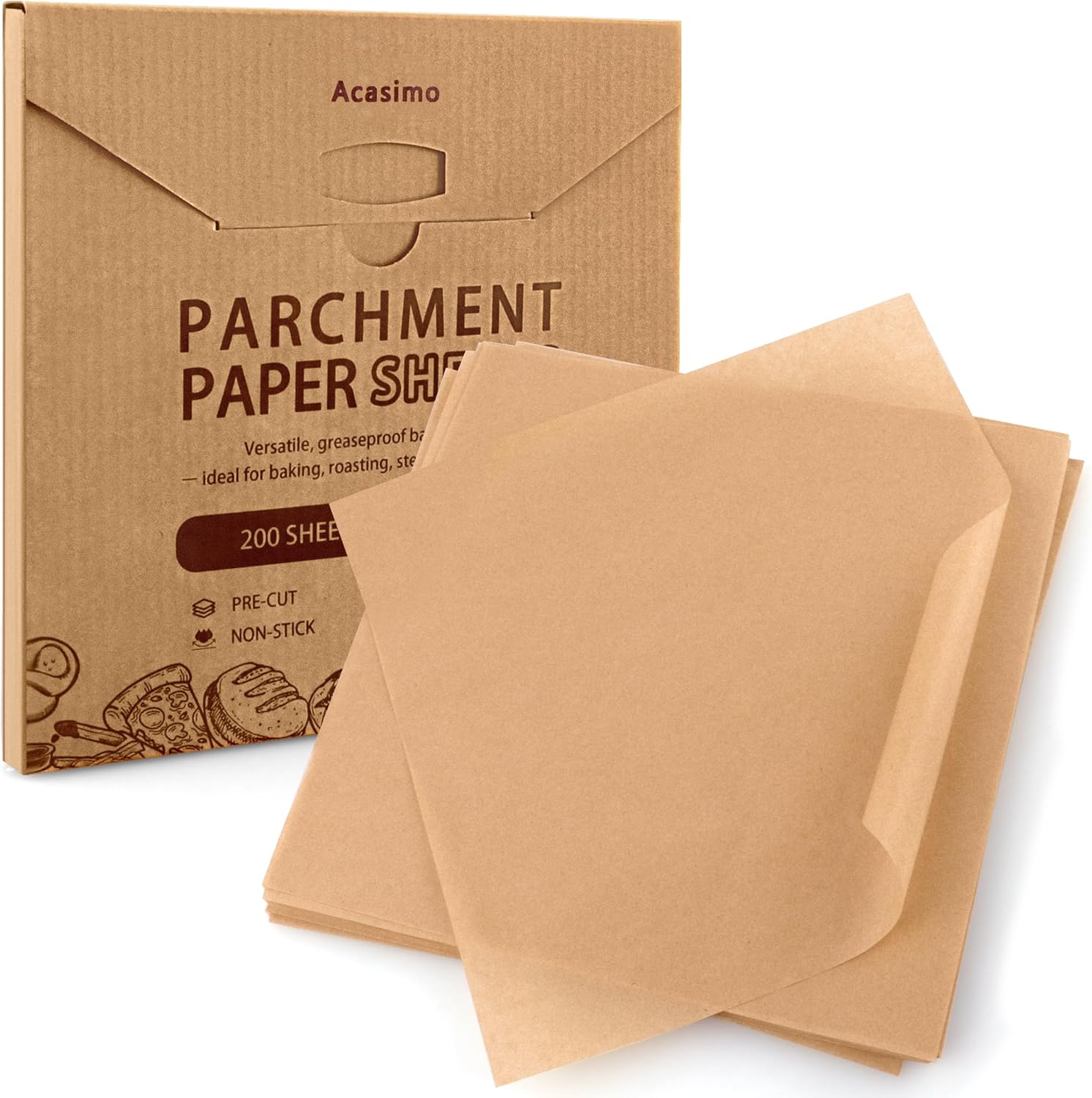 Parchment Paper Sheets - 200 Precut 12x12 Inch Non-Stick Baking Squares | Ideal for Grilling, Air Frying, and Roasting