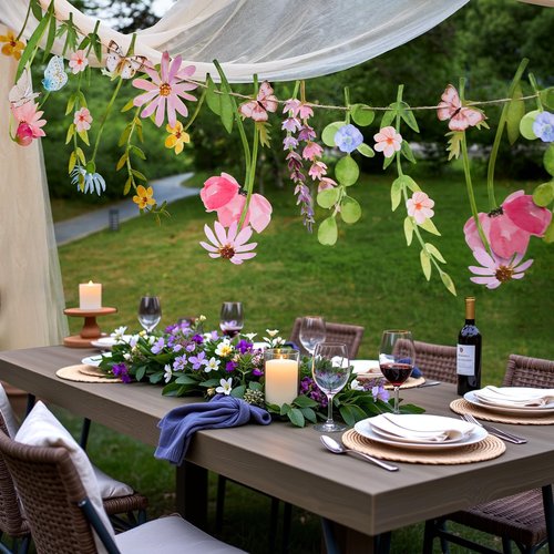 Butterfly Banner Wildflower Party Decorations Paper Flower Leaves Banner Butterfly Garland for Wall Decoration Spring Baby Shower Wedding Backdrop Decorations