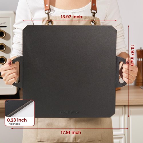 ROCKSHEAT 18 x 14 inch Pizza Steel, Premium Carbon Steel Baking Plate for Perfectly Crispy Pizzas and Breads, Dual Handles, Ideal for Home and Commercial Use