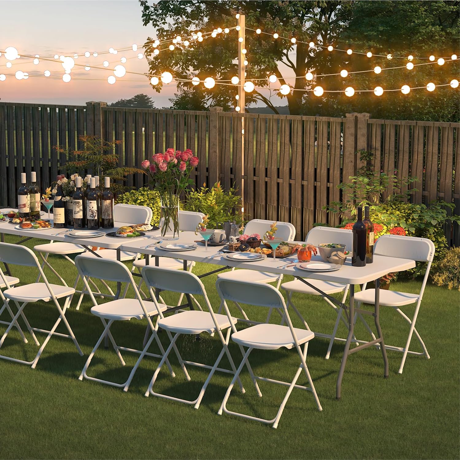Skiennix 10-Pack White Folding Chairs - Lightweight Portable Design | 350lb Capacity for Events & Parties