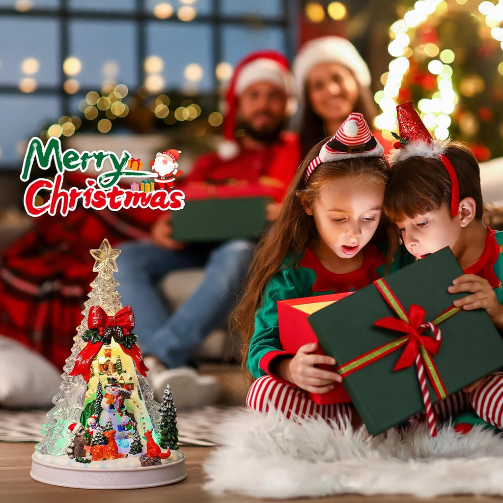 Priddop Christmas Village Scene - Animated Tree with Rotating Snowman & LED Lights | Musical Holiday Decor