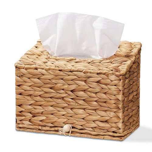 Water Hyacinth Hand Towels Box Cover for Kleenex Disposable Paper Hand Towels, Handwoven Towel Holder, Wicker Tissue Box Cover for Bathroom, Bedroom, Office, Tabletop, Kitchen