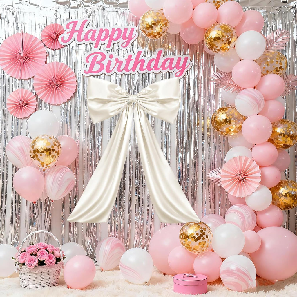 Skiennix Beige Large Bow Decor - Giant Ribbon Tie for Birthday Party & Wedding Backdrop | 24 x 36 Inches