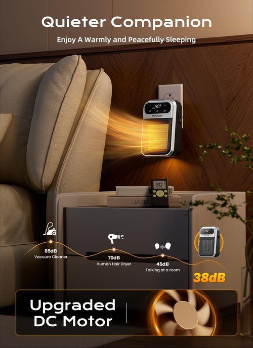 Minetom Portable Plug In Space Heater, 800W Small Wall Heater for Indoor Use, Remote, 12H Timer, ECO Mode, Overheat Protection, Fast and Safe Heat for Bathroom Garage Office Bedroom Home