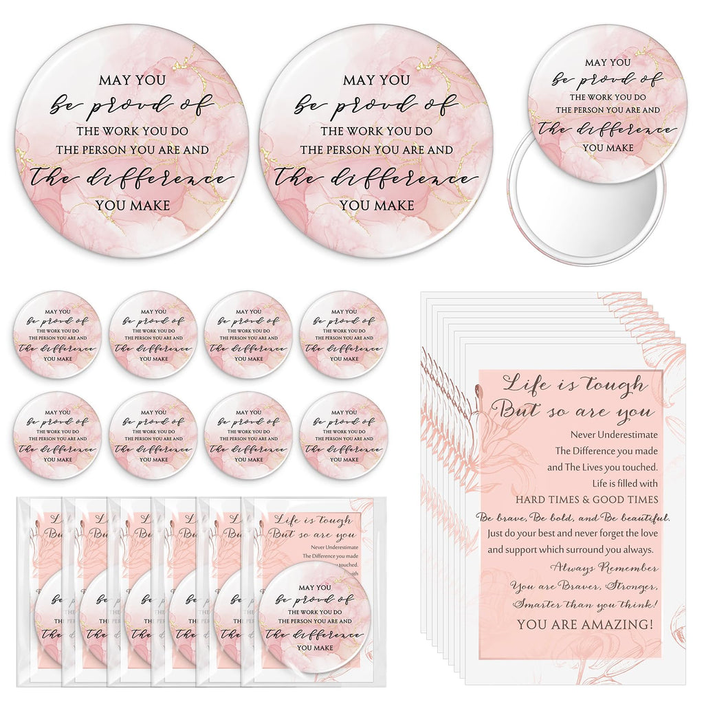 Cinnvoice 25 Sets Pink Mother's Day Mirror Gifts Inspirational Mini Compact Mirror Bulk for Women Small Round Pocket Makeup Gifts for Graduation Secretary Teacher Nurse (May You)
