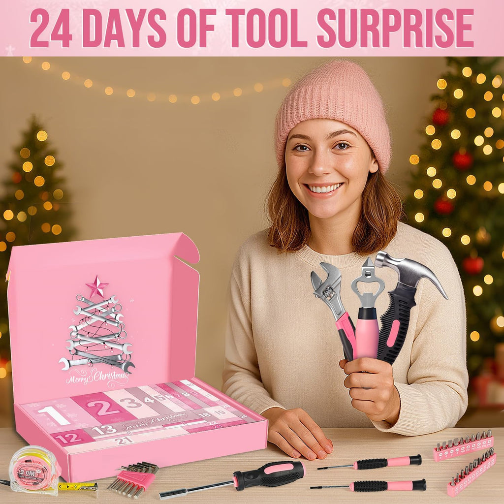 Skiennix Household Tool Advent Calendar - 24-Day Pink Countdown Kit for Women & Teens | Perfect Christmas Gift