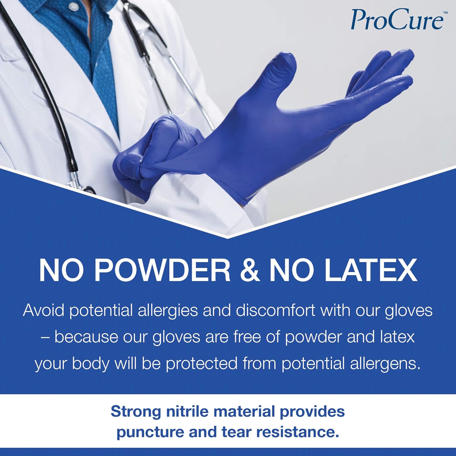 ProCure Disposable Nitrile Gloves - Latex Free, Powder Free, 200 Count Medical Exam Gloves