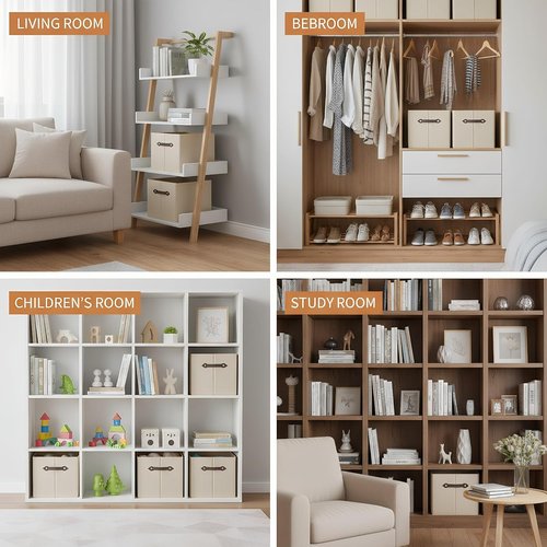 Large Collapsible Storage Baskets by [Brand Name] - Decorative Fabric Organizers with Leather Handles | 14.9"x9.5", Creamy White