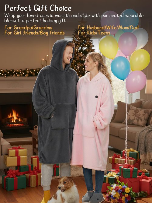 PETREL Wearable Heated Blanket with 16000mAh Battery,Cordless Electric Heating Blanket Hoodie,Oversized Sweatshirt Throw Blanket,Heated Shawl with Sleeves Flannel for Indoor,Outdoor,Camping,Traveling